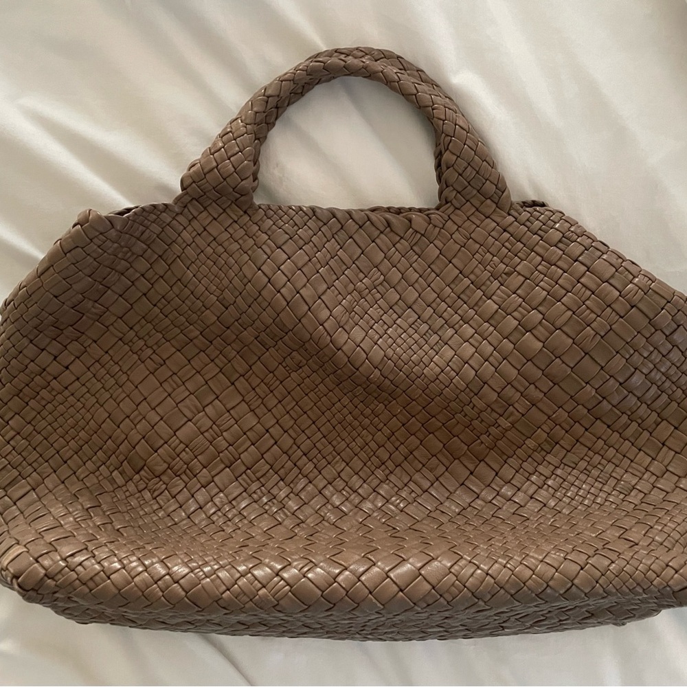 FALOR Italy Genuine Handmade Leather Woven Large Tote Hand Bag Mocha Brown nwot - Picture 2 of 11